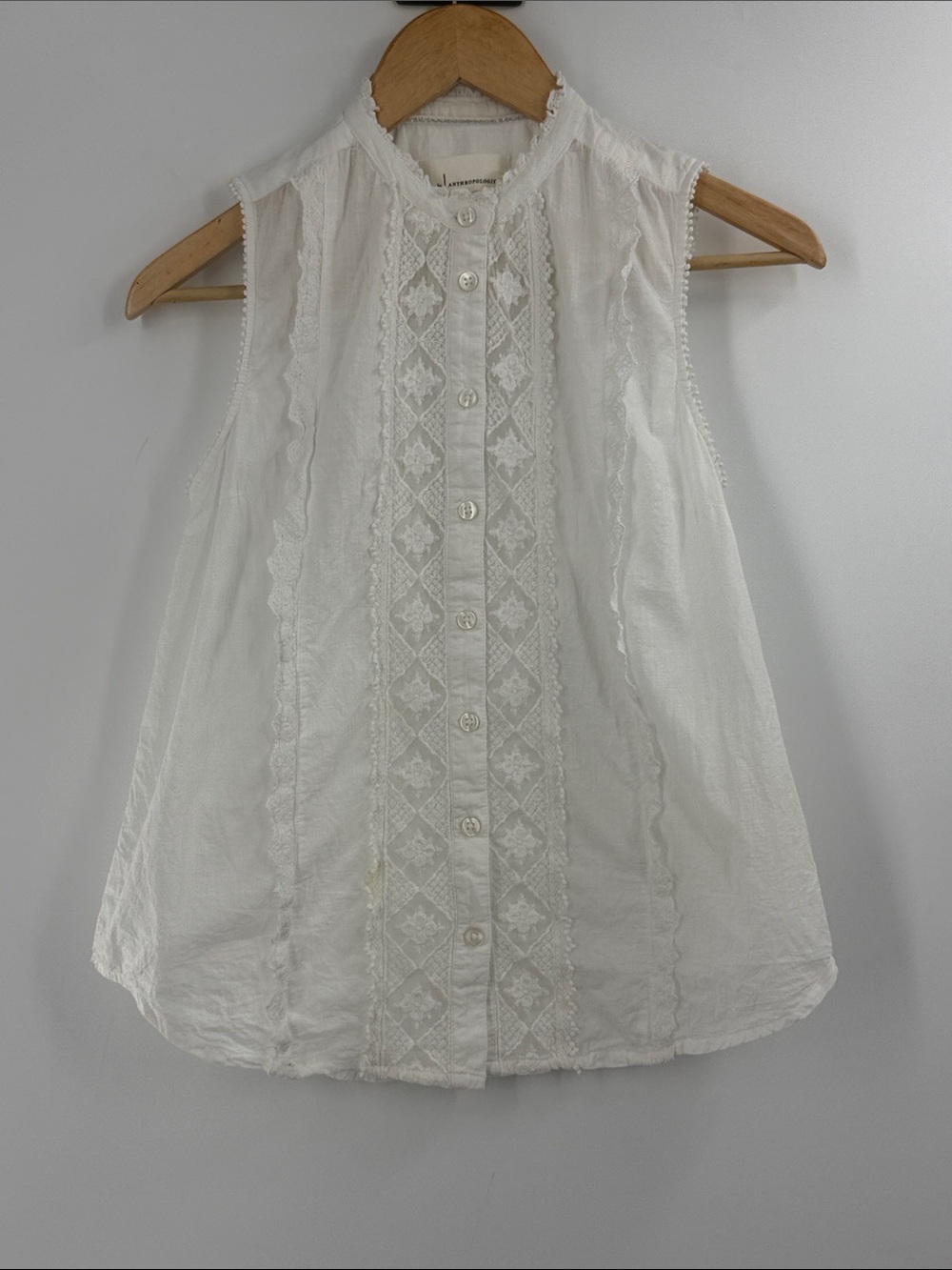 Anthropology white cotton lace detail top womens romantic summer blouse